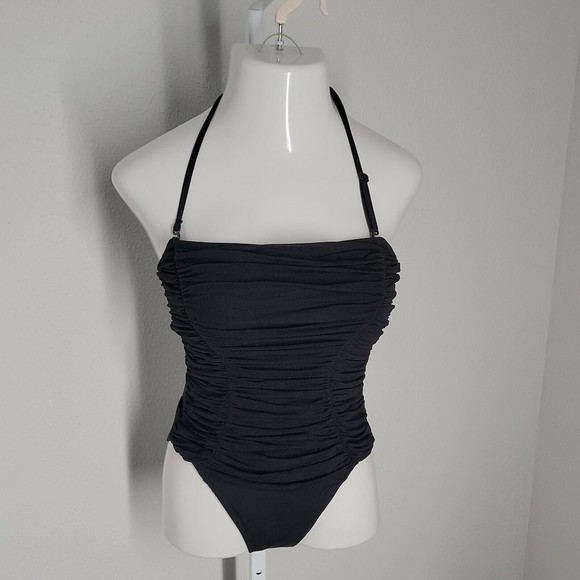 Newport News Classy Ruched Slimming Halter One-Piece Swimsuit ~ Sz 12 ~ Black - Picture 1 of 5